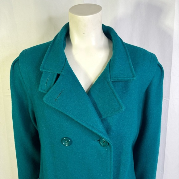 NICCOLINI GREEN WOOL TRENCH COAT VINTAGE EMERALD WINTER COAT 70s WOMAN SIZE 14 - Picture 6 of 16